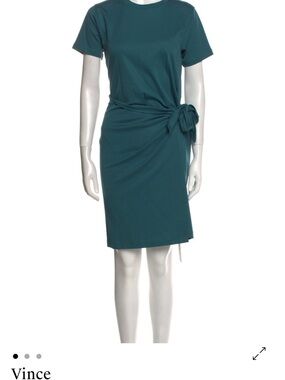 Vince Teal Knot-Side Short Sleeve Midi Dress